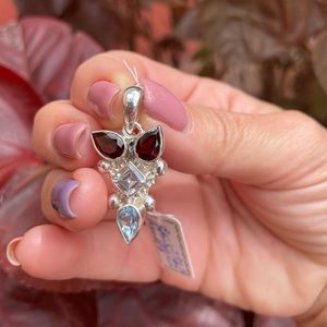 Garnet-CZ-BlueTopaz sterling silver pendant